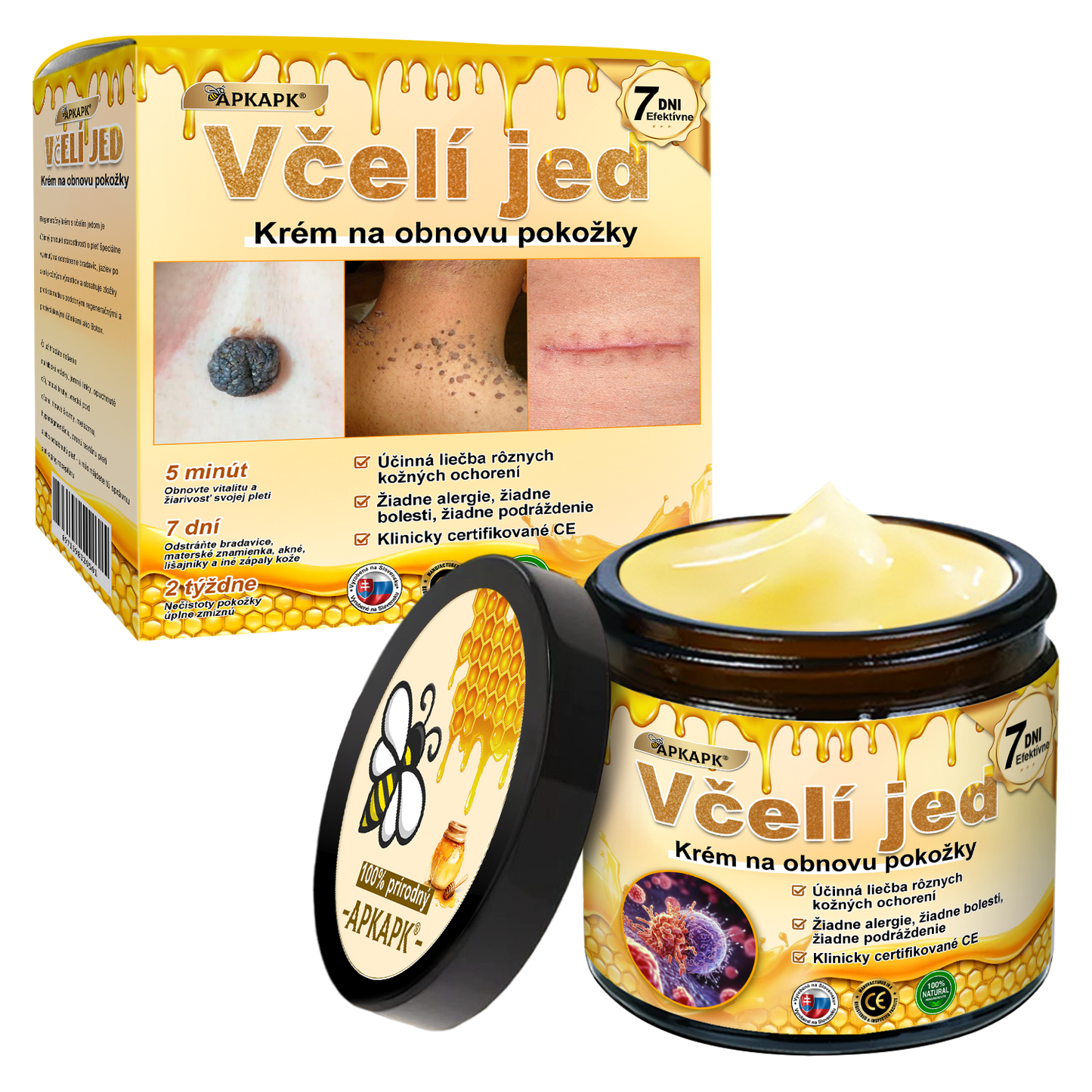 𝖠𝖯𝖪𝖠𝖯𝖪® 🐝 Krém s včelím jedom na obnovu pokožky 🐝 pomáha pri riešení kožných problémov, ako sú: vrásky, jazvy, pigmentové škvrny, strie, akné, psoriáza, ekzém, kožné lézie, podráždenie, zápaly a ďalšie problémy pokožky.