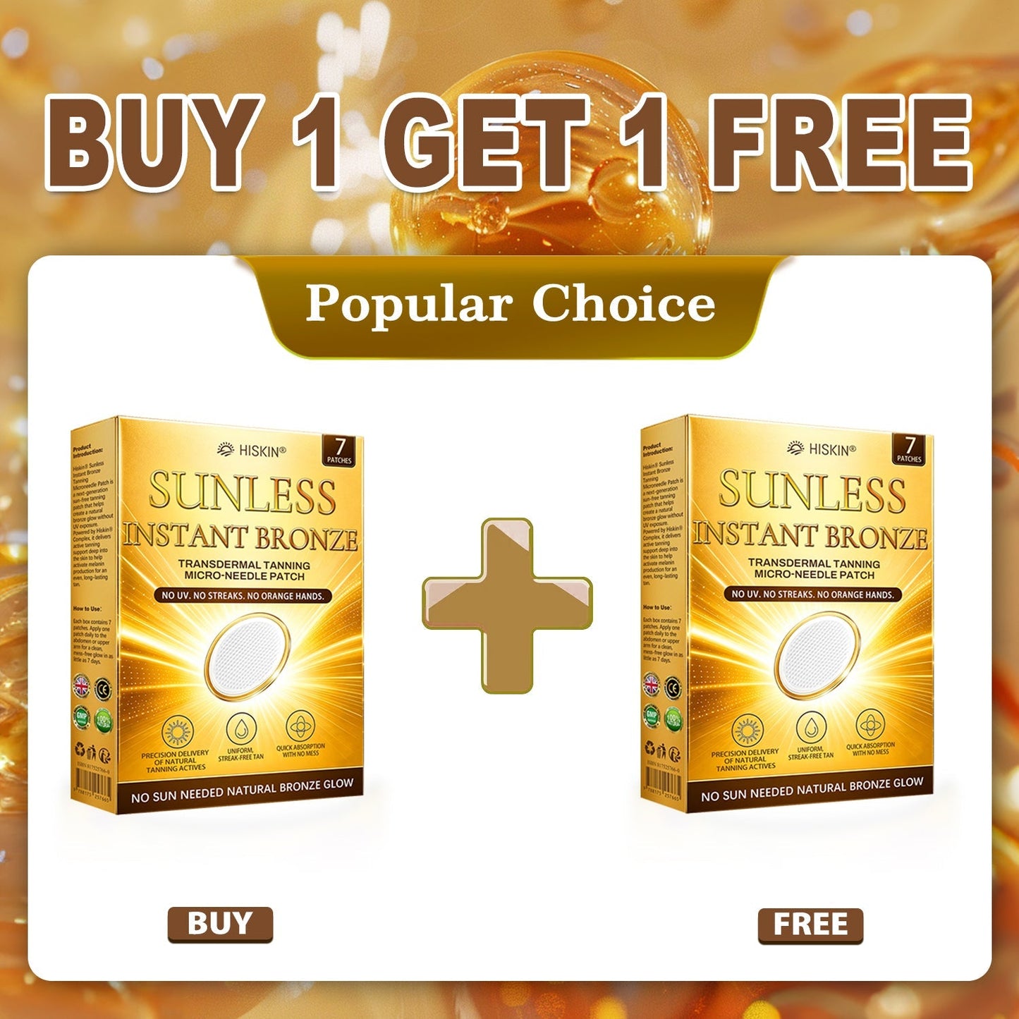 Hiskin® Sunless Instant Bronze Tanning Microneedle Patch (Just once a day) Visible Bronze Glow in 7 Days No UV, No Orange, No Streaks, No DHA, No Mess